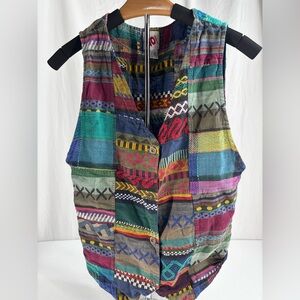 No Boundaries Boho Patchwork Vest Multicolor Embroidered Button Front‎ M
